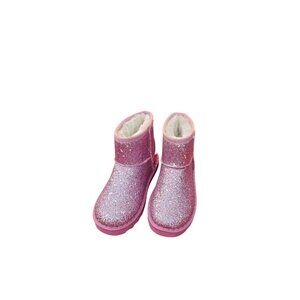 Kids Glittery Pink & Black Faux Fur Lined Mini Boots